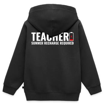 Aufladen des Lehrerakkus im Sommer erforderlich - Kinder Premium Organic Zip Hoodie - Schwarz - Hinten - AI Model Kid Male (0cm)