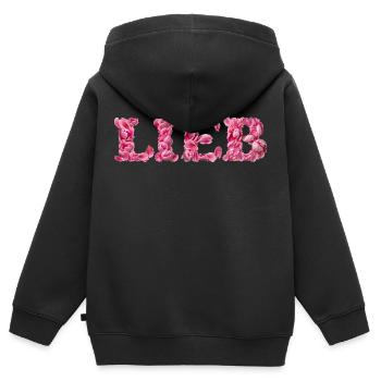 Lieb mit Rosenblättern geschrieben - Kinder Premium Organic Zip Hoodie - Schwarz - Hinten - AI Model Kid Male (0cm)