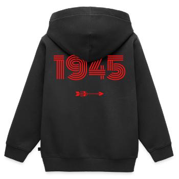 Né en 1945 - Sweat Premium à capuche zippé enfant bio - noir - Dos - AI Model Kid Male (0cm)