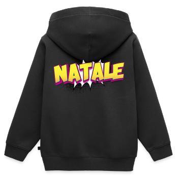 Natale benutzerdefinierter Name Comic-Buch-Stil Pop-Art, - Kinder Premium Organic Zip Hoodie - Schwarz - Hinten - AI Model Kid Male (0cm)