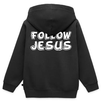 Suivre Jésus - Sweat Premium à capuche zippé enfant bio - noir - Dos - AI Model Kid Male (0cm)