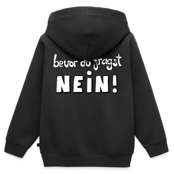 avant de demander NON - Sweat Premium à capuche zippé enfant bio - noir - Dos - AI Model Kid Male (0cm)
