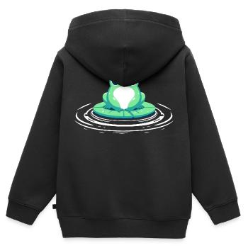 Grenouille sur nénuphar - Sweat Premium à capuche zippé enfant bio - noir - Dos - AI Model Kid Male (0cm)