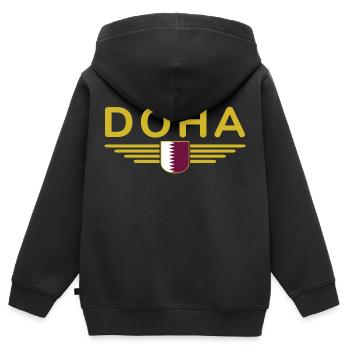 Doha Design – Élégant et unique - Sweat Premium à capuche zippé enfant bio - noir - Dos - AI Model Kid Male (0cm)