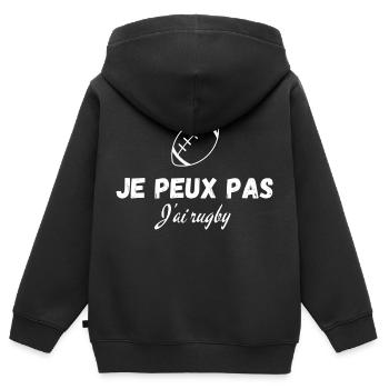 je peux pas j'ai rugby - Sweat Premium à capuche zippé enfant bio - noir - Dos - AI Model Kid Male (0cm)