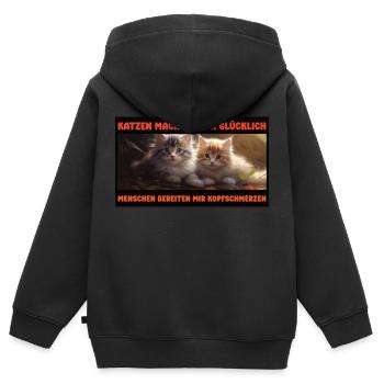 Katzen machen glücklich, Menschen Kopfschmerzen - Kinder Premium Organic Zip Hoodie - Schwarz - Hinten - AI Model Kid Male (0cm)