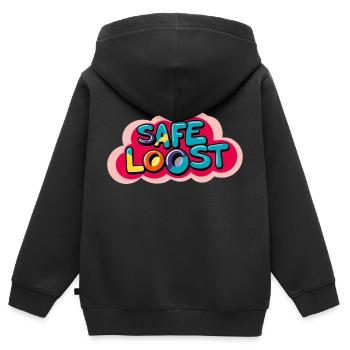 Sicheres Beuten - Kinder Premium Organic Zip Hoodie - Schwarz - Hinten - AI Model Kid Male (0cm)