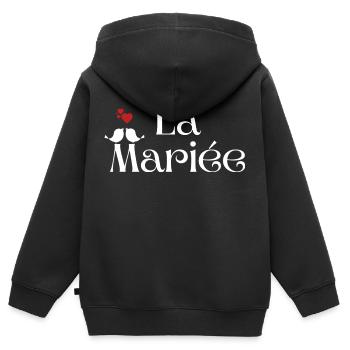 La mariée - Sweat Premium à capuche zippé enfant bio - noir - Dos - AI Model Kid Male (0cm)