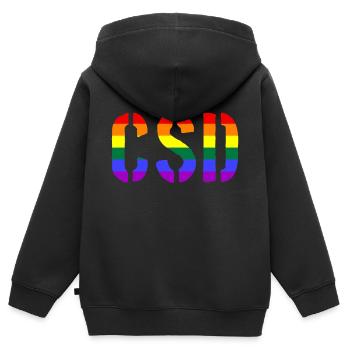 CSD - Christopher Street Day - Gay - Lesbienne - Sweat Premium à capuche zippé enfant bio - noir - Dos - AI Model Kid Male (0cm)