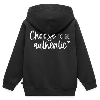 Entscheiden Sie sich dafür, authentisch zu sein Inspirierende Botschaft - Kinder Premium Organic Zip Hoodie - Schwarz - Hinten - AI Model Kid Male (0cm)