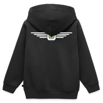 West Virginia Fan Shirt – Natur & Stolz - Kinder Premium Organic Zip Hoodie - Schwarz - Hinten - AI Model Kid Male (0cm)