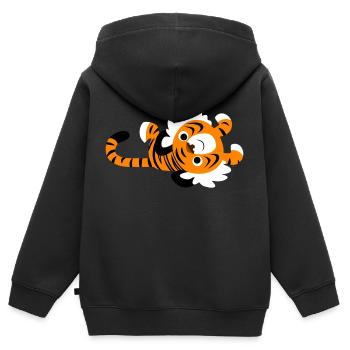 Niedlicher fauler Tiger von Cheerful Madness!! - Kinder Premium Organic Zip Hoodie - Schwarz - Hinten - AI Model Kid Male (0cm)