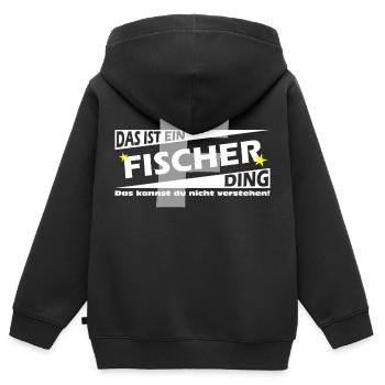 Fischer Ding - Kinder Premium Organic Zip Hoodie - Schwarz - Hinten - AI Model Kid Male (0cm)
