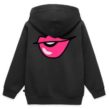 niedlich kissy aufgeworfenen Lippen mit einem - Kinder Premium Organic Zip Hoodie - Schwarz - Hinten - AI Model Kid Male (0cm)