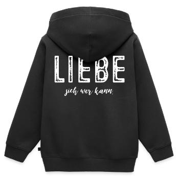 Liebe sich wer kann! - Kinder Premium Organic Zip Hoodie - Schwarz - Hinten - AI Model Kid Male (0cm)