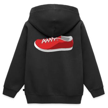 Schuh Rendering - Kinder Premium Organic Zip Hoodie - Schwarz - Hinten - AI Model Kid Male (0cm)
