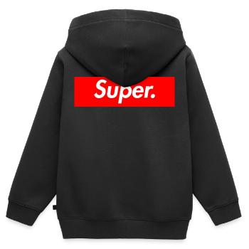 super. - Kinder Premium Organic Zip Hoodie - Schwarz - Hinten - AI Model Kid Male (0cm)