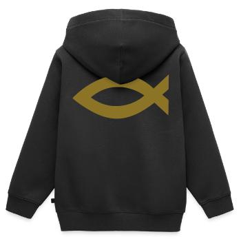 jesus fisch - Kinder Premium Organic Zip Hoodie - Schwarz - Hinten - AI Model Kid Male (0cm)
