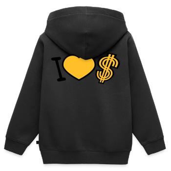 coeur dollar j'aime amour symbole signe argent riche - Sweat Premium à capuche zippé enfant bio - noir - Dos - AI Model Kid Male (0cm)