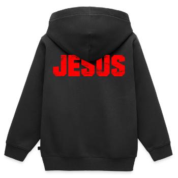 Jésus - Jésus-Christ - Dieu - lettrage - Sweat Premium à capuche zippé enfant bio - noir - Dos - AI Model Kid Male (0cm)