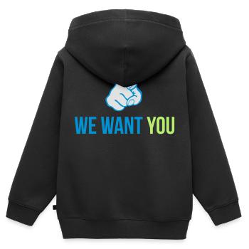 we want you - Sweat Premium à capuche zippé enfant bio - noir - Dos - AI Model Kid Male (0cm)