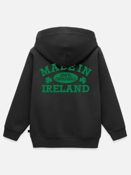 Made in Ireland - Kinder Premium Organic Zip Hoodie - Schwarz