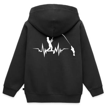 Battement de coeur de pêche - Sweat Premium à capuche zippé enfant bio - noir - Dos - AI Model Kid Male (0cm)