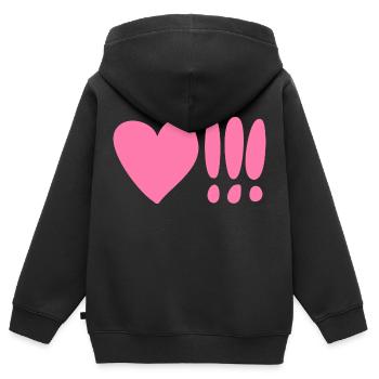 Coeur avec point d’exclamation Pink - Sweat Premium à capuche zippé enfant bio - noir - Dos - AI Model Kid Male (0cm)