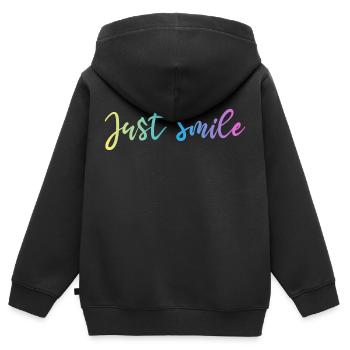 JUST SMILE GRADIENT TRIPLE - Kinder Premium Organic Zip Hoodie - Schwarz - Hinten - AI Model Kid Male (0cm)