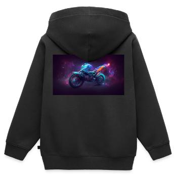 Moto spatiale - Sweat Premium à capuche zippé enfant bio - noir - Dos - AI Model Kid Male (0cm)