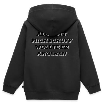 Als Gott mich schuff wollte er angeben - Kinder Premium Organic Zip Hoodie - Schwarz - Hinten - AI Model Kid Male (0cm)
