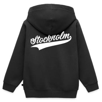 Stockholm - Kinder Premium Organic Zip Hoodie - Schwarz - Hinten - AI Model Kid Male (0cm)