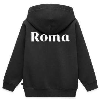 Roma - Écriture blanche - Sweat Premium à capuche zippé enfant bio - noir - Dos - AI Model Kid Male (0cm)