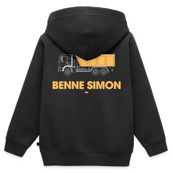 Benne Simon jaune - Sweat Premium à capuche zippé enfant bio - noir - Dos - AI Model Kid Male (0cm)