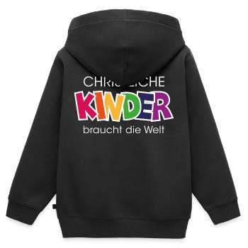 christliche Kinder - Kinder Premium Organic Zip Hoodie - Schwarz - Hinten - AI Model Kid Male (0cm)