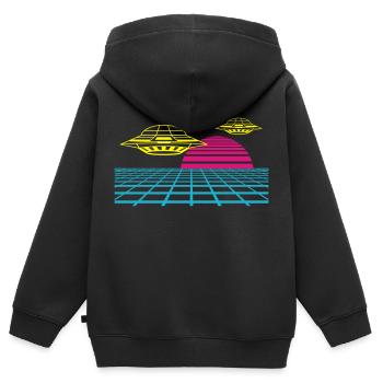 Donnez à votre tenue une invasion rétro d’OVNI - Sweat Premium à capuche zippé enfant bio - noir - Dos - AI Model Kid Male (0cm)