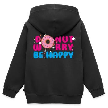 DONUT WORRY - Kids Premium Organic Zip-up Hoodie - black - Back - AI Model Kid Male (0cm)