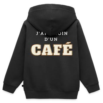 j'ai besoin d'un café - Sweat Premium à capuche zippé enfant bio - noir - Dos - AI Model Kid Male (0cm)