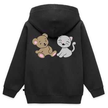 Lächelnder Babybär und Kätzchen - Kinder Premium Organic Zip Hoodie - Schwarz - Hinten - AI Model Kid Male (0cm)