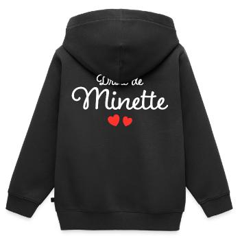 Drôle De Minette Humour Surnom Affectueux Femme - Sweat Premium à capuche zippé enfant bio - noir - Dos - AI Model Kid Male (0cm)