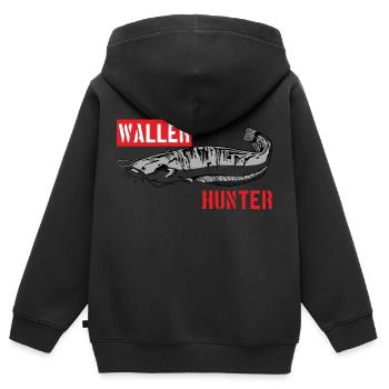 Wallerhunter - Waller Hunter Welsjäger Wels Angler - Kinder Premium Organic Zip Hoodie - Schwarz - Hinten - AI Model Kid Male (0cm)