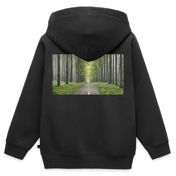 Strasse im Wald - Kinder Premium Organic Zip Hoodie - Schwarz - Hinten - AI Model Kid Male (0cm)