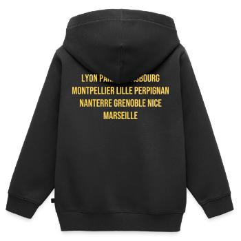 Souvenir des villes françaises - Sweat Premium à capuche zippé enfant bio - noir - Dos - AI Model Kid Male (0cm)