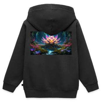 Lotus Blüte - Kinder Premium Organic Zip Hoodie - Schwarz - Hinten - AI Model Kid Male (0cm)