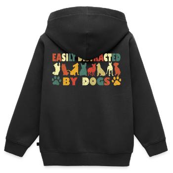 Leicht von Hunden abgelenkt - Kinder Premium Organic Zip Hoodie - Schwarz - Hinten - AI Model Kid Male (0cm)