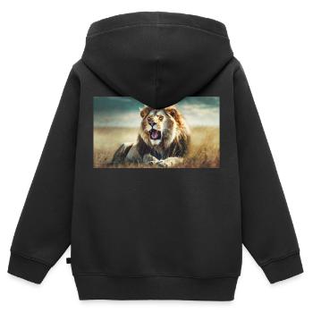 Niedliche Tiere chillen – Löwe - Kinder Premium Organic Zip Hoodie - Schwarz - Hinten - AI Model Kid Male (0cm)
