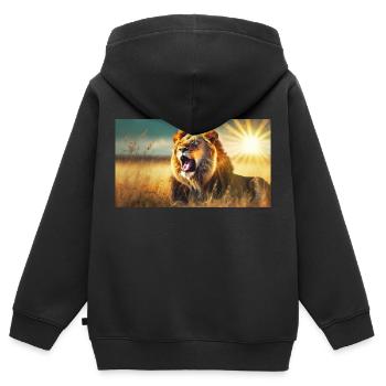 Niedliche Tiere chillen – Löwe - Kinder Premium Organic Zip Hoodie - Schwarz - Hinten - AI Model Kid Male (0cm)