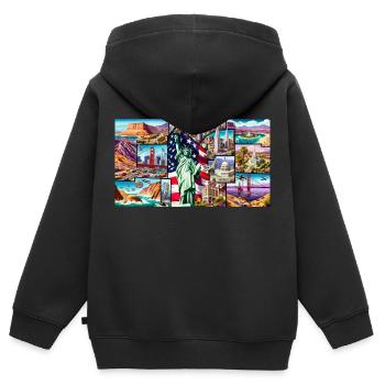 United States - Kinder Premium Organic Zip Hoodie - Schwarz - Hinten - AI Model Kid Male (0cm)