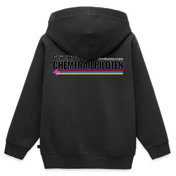 Mimikama Crew Gewerkschaft der Chemtrailpiloten - Kinder Premium Organic Zip Hoodie - Schwarz - Hinten - AI Model Kid Male (0cm)