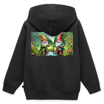 Mignons petits gnomes Vie quotidienne – bataille d’eau - Sweat Premium à capuche zippé enfant bio - noir - Dos - AI Model Kid Male (0cm)